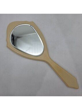 Vintage Ivory Celluloid Hand Mirror With Scalloped Edges by Lyra Lin Dubarry